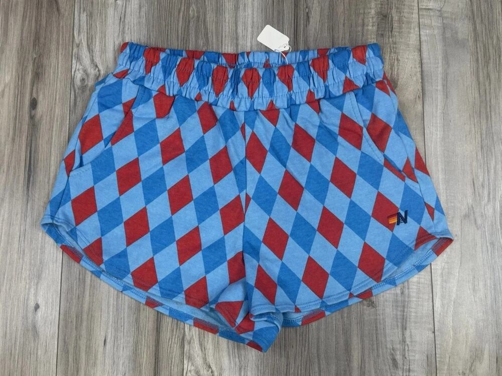Aviator Nation Diamond Repeat Lounger Shorts Blue Sweat Shorts Womens L USA NEW
